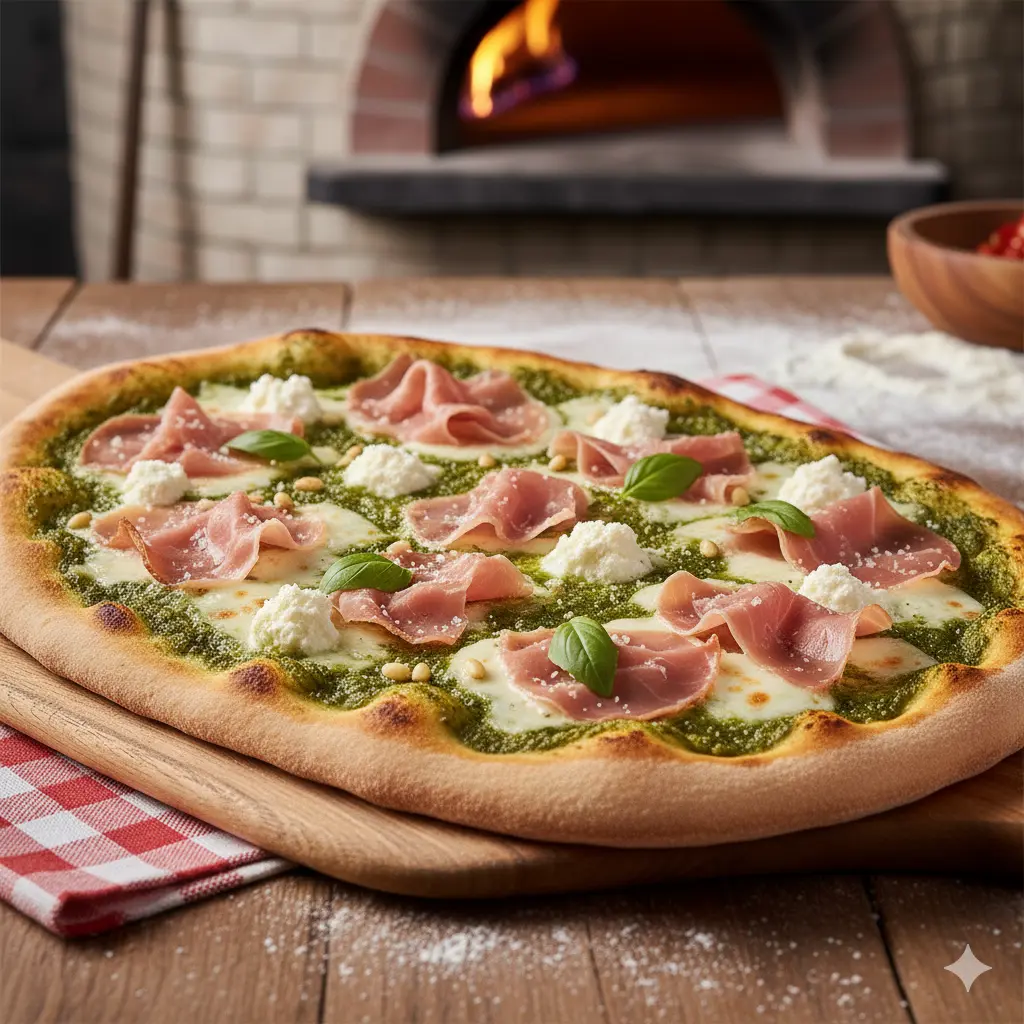 PIZZA JAMÓN AL PESTO